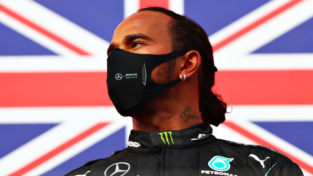 Lewis Hamilton with facemask in UK GettyImages