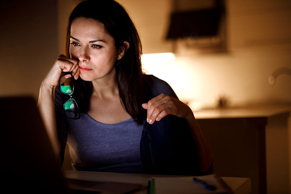 A female investor studying a company