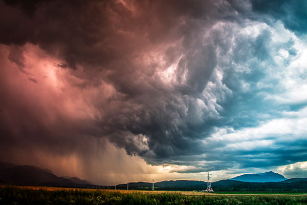 Dramatic storm clouds in various colours