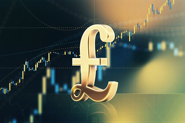 A golden pound symbol against a stock-market background