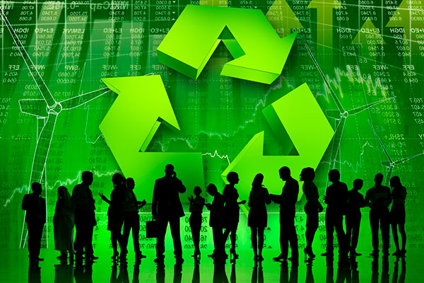 ESG investing and investors against a green recycling symbol
