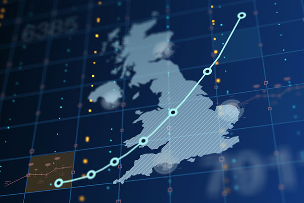 A map of the UK with a graph overlaid on it