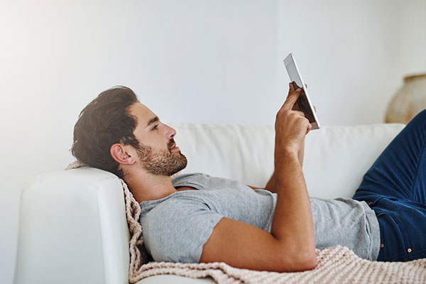 Reader on sofa