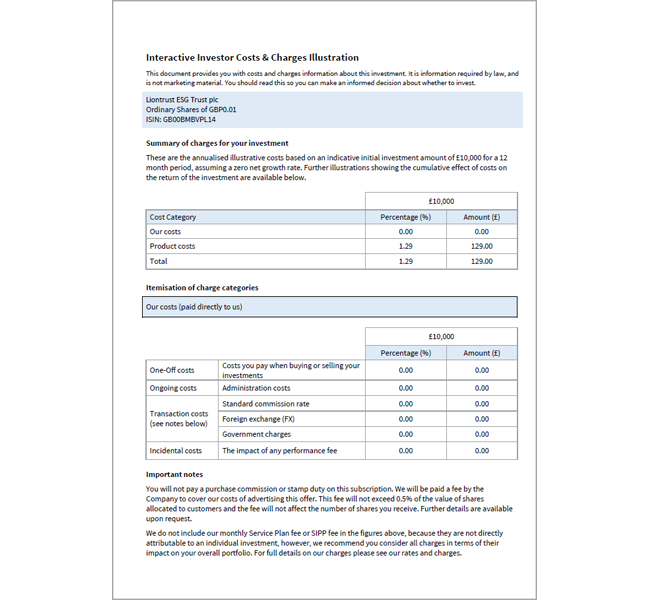 ESGT Cost Disclosure