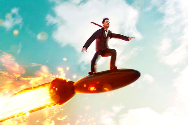 Man riding a rocket