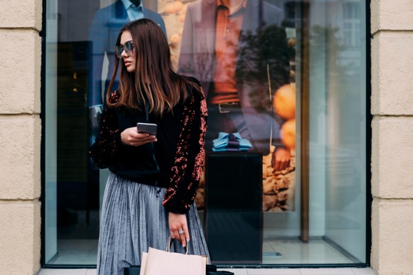 stylish woman shopping bags retail 600 mobile phone