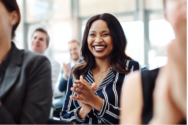 idea happy woman clapping worker office ISA 600