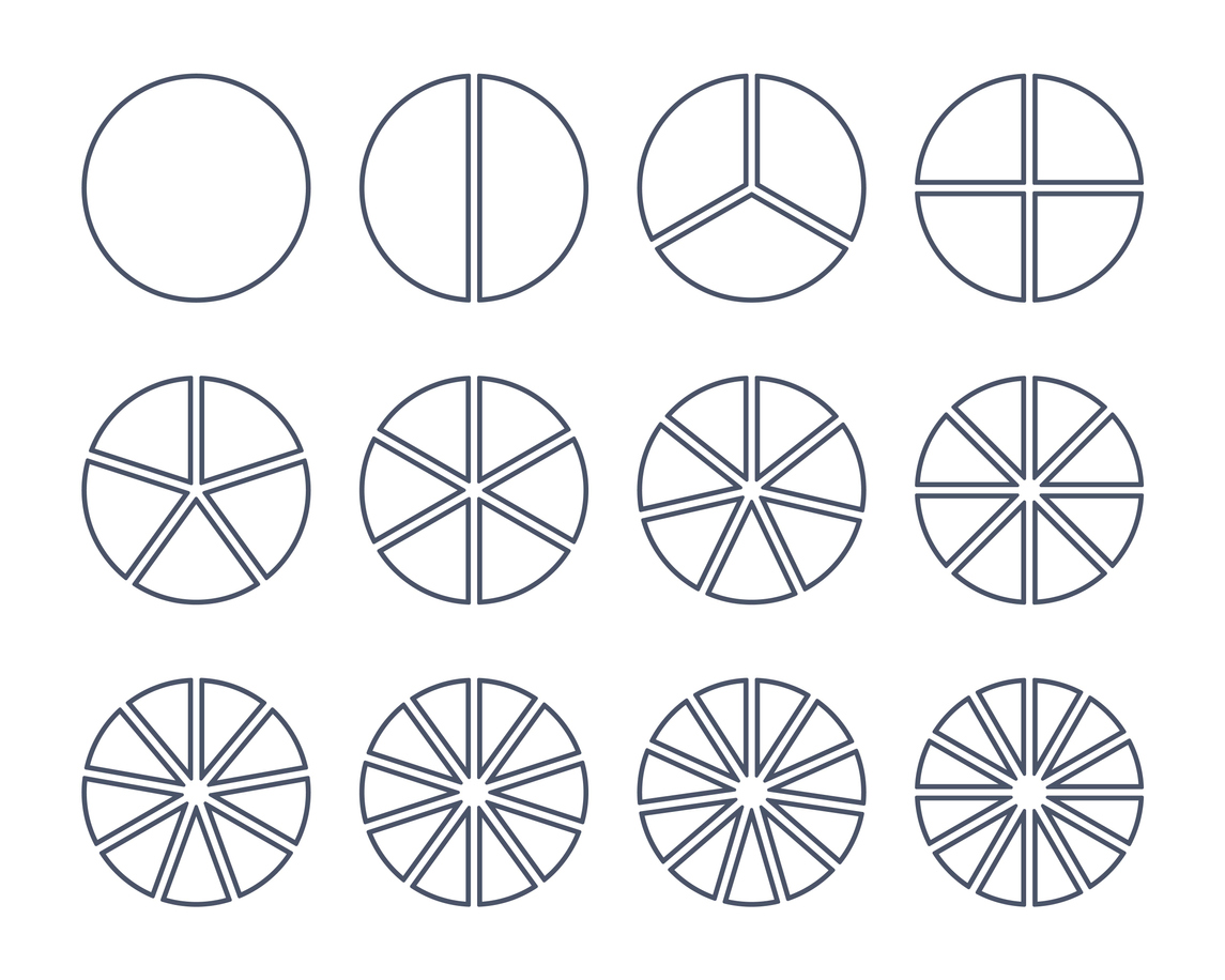 12 circles segments. Outline segmented round shapes set