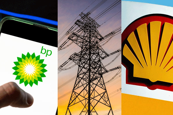 BP, power stocks, and Shell logo 600