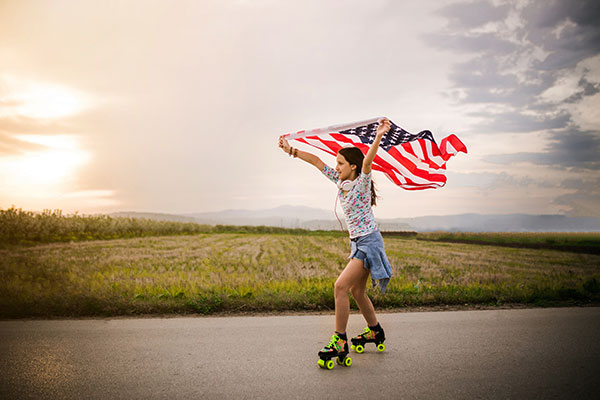 US flag held aloft 600