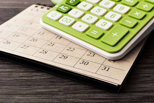 Monthly income calendar with calculator 600