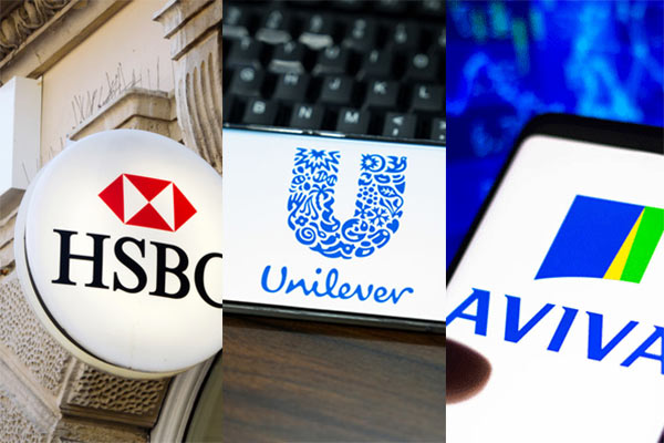 HSBC, Unilever and Aviva logos 600