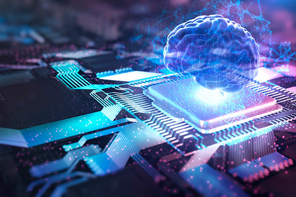 Brain and a computer chip AI 600