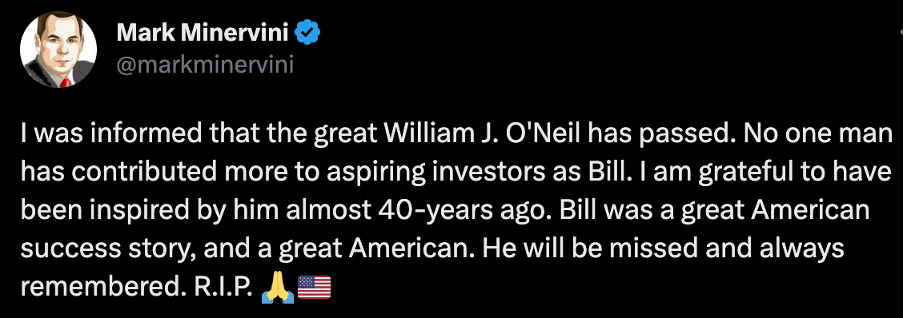 Tweet on the passing of William O'Neill 