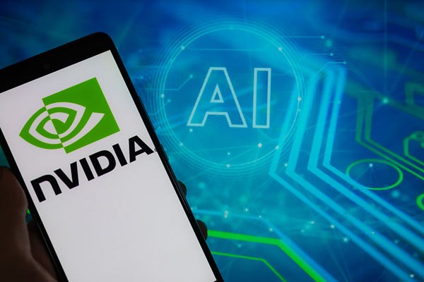 Nvidia logo alongside AI sign 600