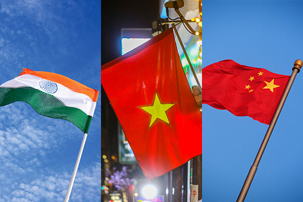 Flags of India, Vietnam and China 600