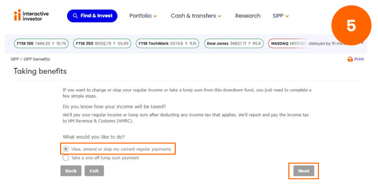 Amend or stop drawdown income - Step 5