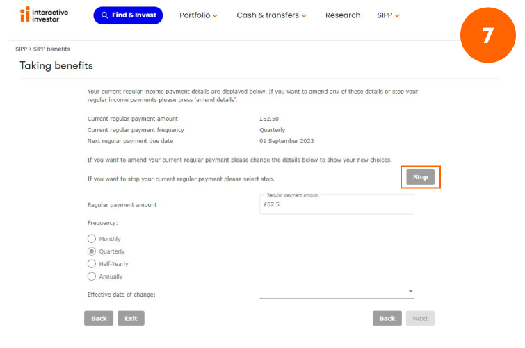 Amend or stop drawdown income - Step 7