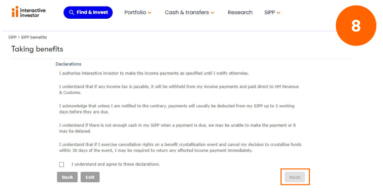 Amend or stop drawdown income - Step 8