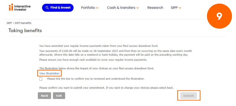 Amend or stop drawdown income - Step 9