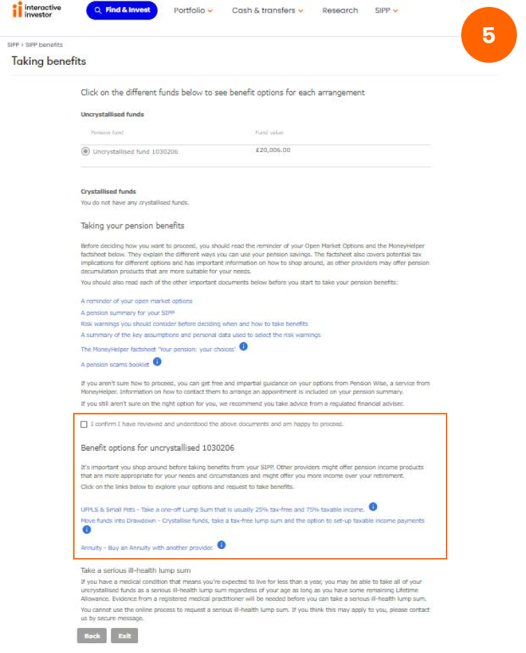 Moving funds into drawdown - Step 5