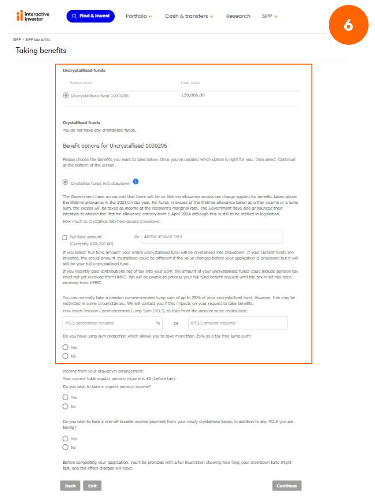 Moving funds into drawdown - Step 6