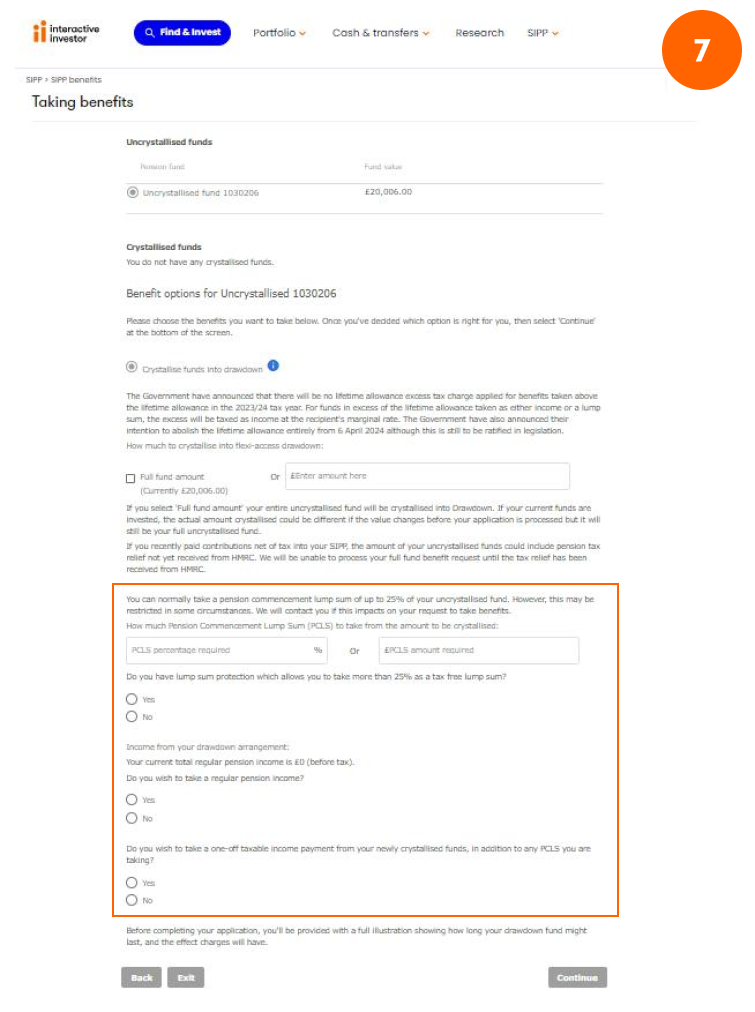 Moving funds into drawdown - Step 7