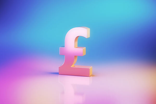 A pound symbol against a colourful background 600
