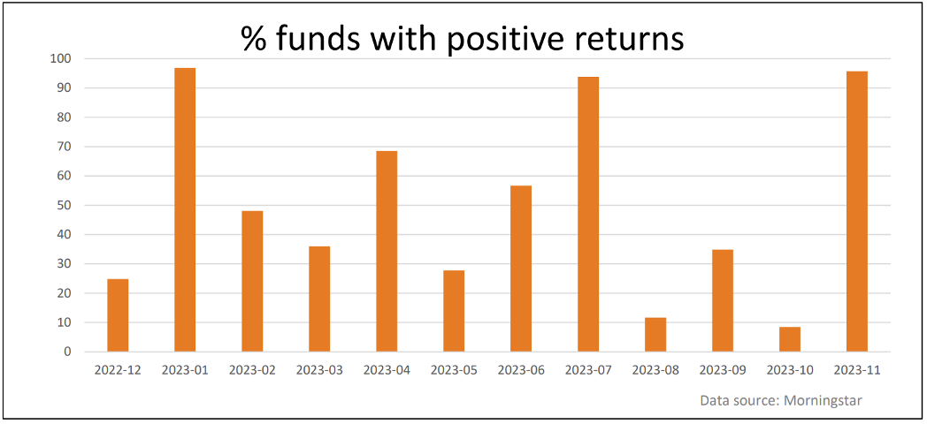 % funds with positive returns table