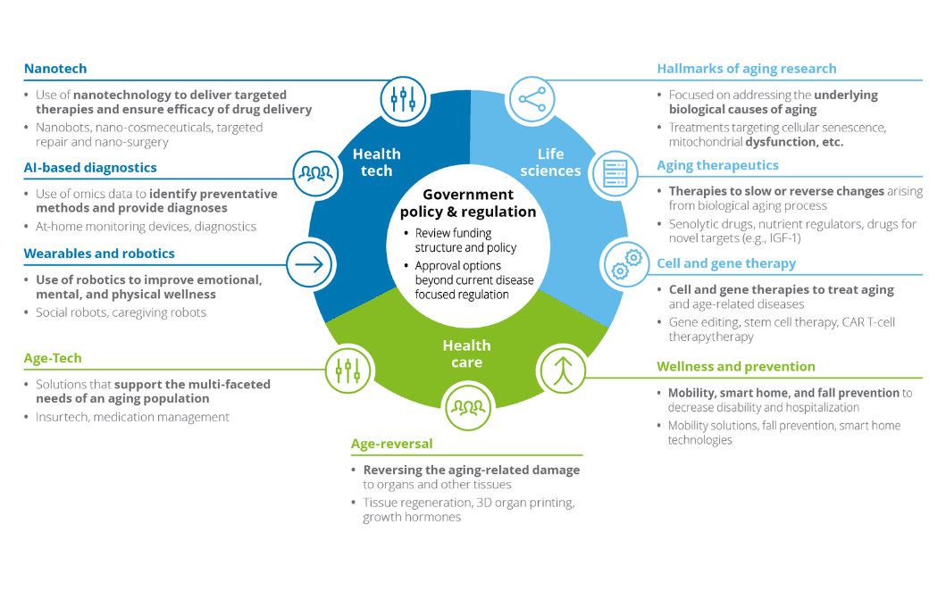 The longevity economy and its parts Finimize graphic from Deloitte