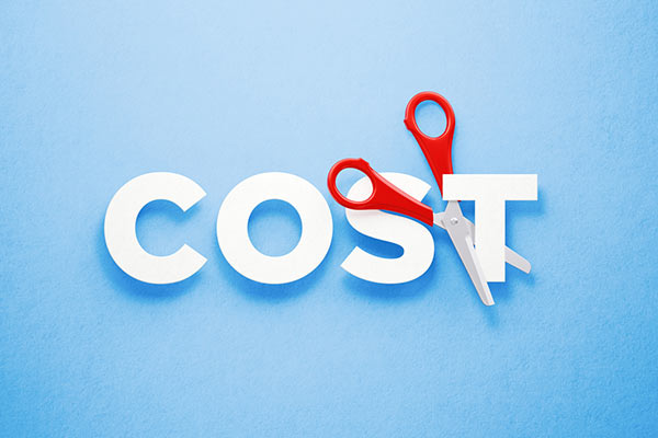 Scissors cutting the word 'cost' in half 600