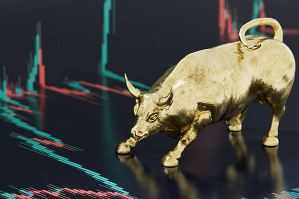 Gold bull against technical analysis chart 600