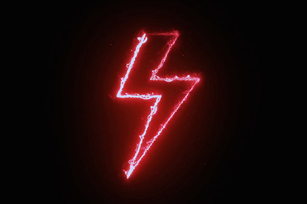An electric flash symbol in neon 600