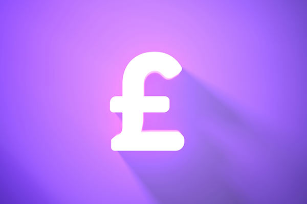 White pound symbol on a purple neon background