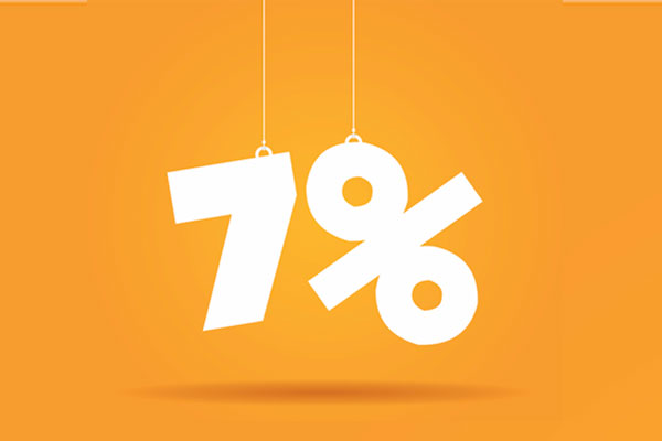 White seven per cent numbers against an orange background