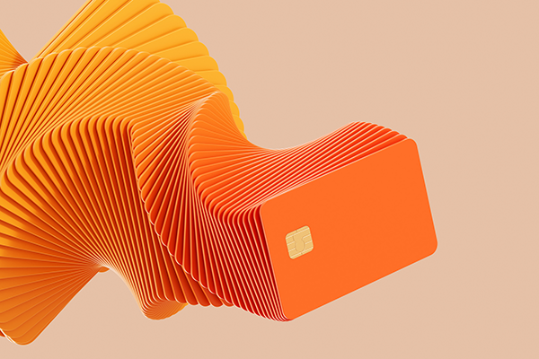 Digitally generated swathe of orange bank cards Getty