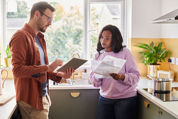 A couple discussing energy bills