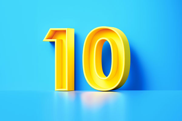 Yellow 10 numbers against blue background