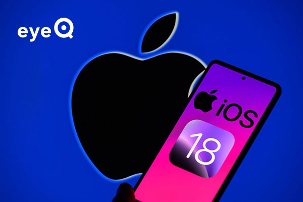 eyeQ Apple logo and ioS 18 on smarphone