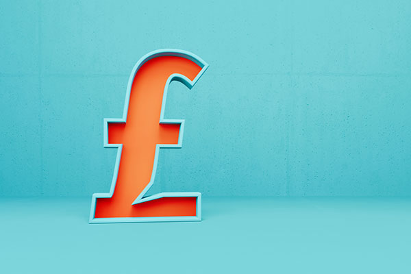 An orange pound sign against a turquoise background