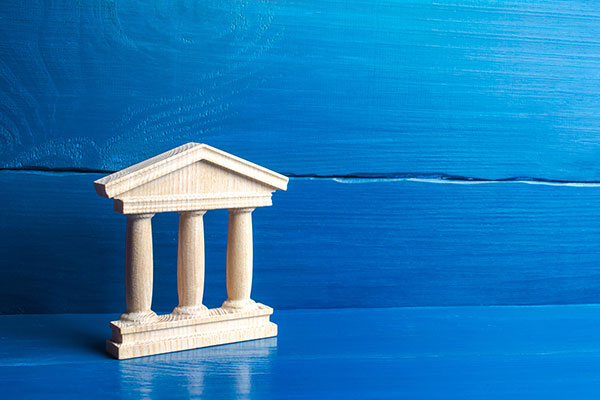 Wooden model of a bank building