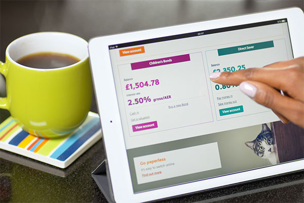 NS&I internet banking tablet dashboard view