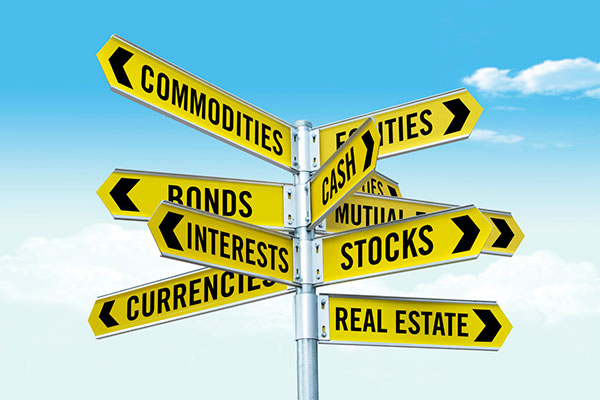 Signposts pointing to different asset classes