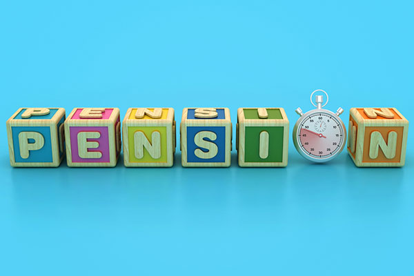 Pension spelled out in coloured cubes