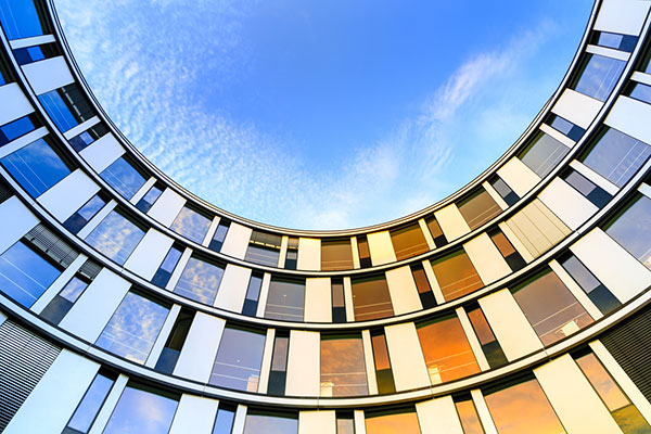 Glass facade of a modern office building