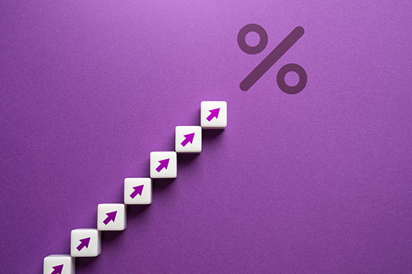 Maximize financial gains concept with arrows trending upwards with a percentage figure at the top Getty