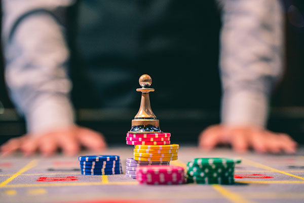 Gambling chips on a casino table 