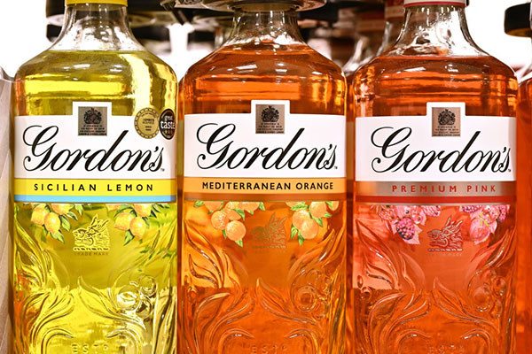 Three bottles of Gordon's gin, Diageo Getty