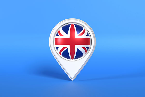 UK flag in a map pointer 