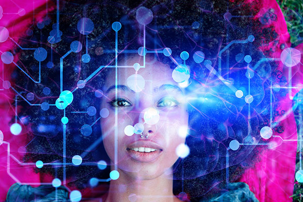 AI Technology, biometric face recognition, connection 5G conceptual image